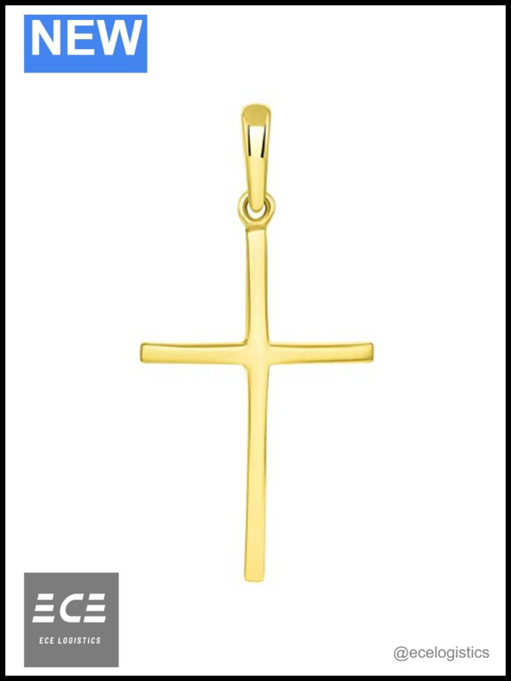 14k Yellow Gold Solid Slender Slope Cross Pendant Handmade